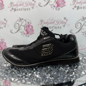 bebe sport runners shoes rhinestone Black Women's Sneakers with Studded Logo